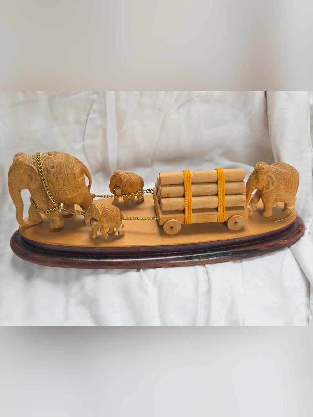 Vintage Tamir Nadu Hand-Carved Poompuhar Wood Elephant Diorama